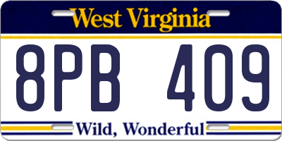 WV license plate 8PB409