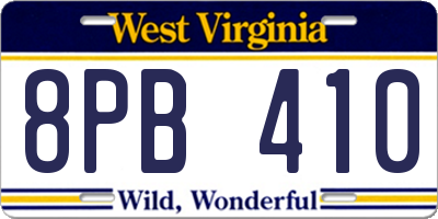 WV license plate 8PB410