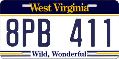 WV license plate 8PB411