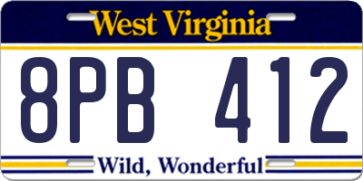 WV license plate 8PB412