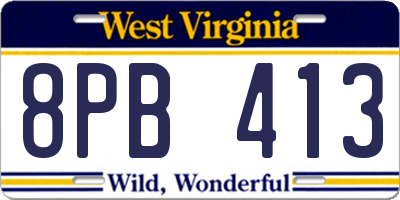 WV license plate 8PB413