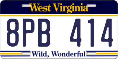 WV license plate 8PB414