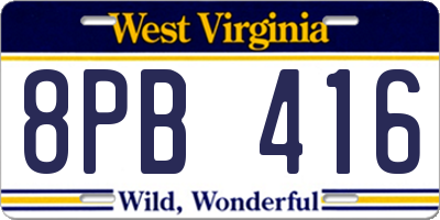 WV license plate 8PB416