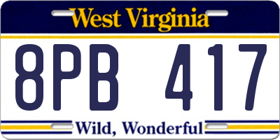 WV license plate 8PB417