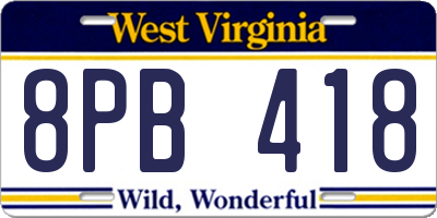 WV license plate 8PB418