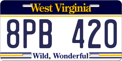 WV license plate 8PB420