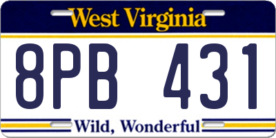 WV license plate 8PB431
