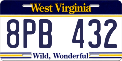 WV license plate 8PB432