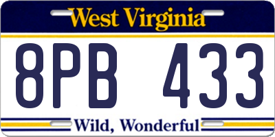 WV license plate 8PB433