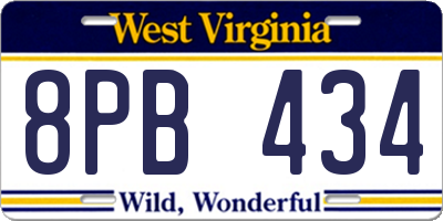 WV license plate 8PB434