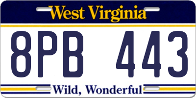 WV license plate 8PB443