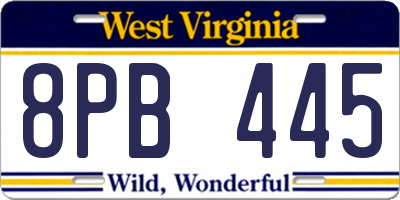 WV license plate 8PB445