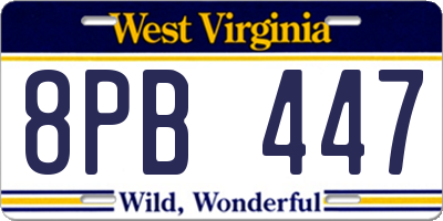WV license plate 8PB447