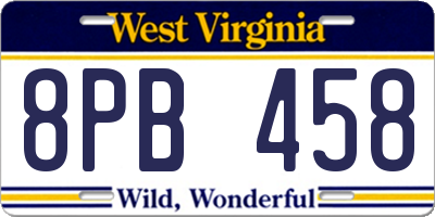 WV license plate 8PB458