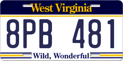 WV license plate 8PB481