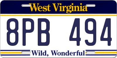 WV license plate 8PB494