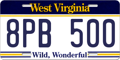 WV license plate 8PB500
