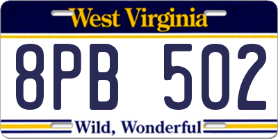 WV license plate 8PB502