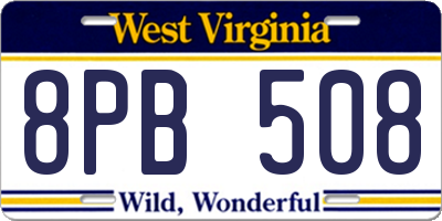 WV license plate 8PB508