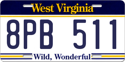 WV license plate 8PB511