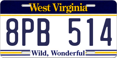 WV license plate 8PB514