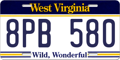 WV license plate 8PB580