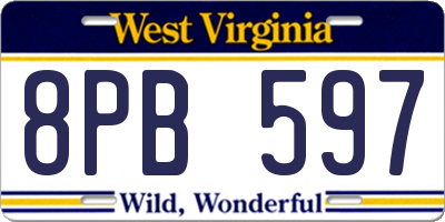 WV license plate 8PB597