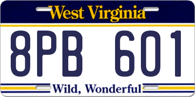 WV license plate 8PB601