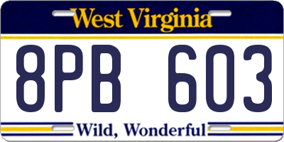 WV license plate 8PB603
