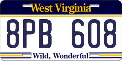 WV license plate 8PB608