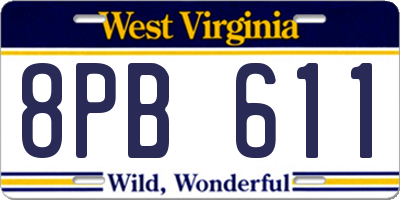 WV license plate 8PB611