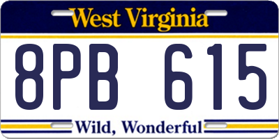 WV license plate 8PB615