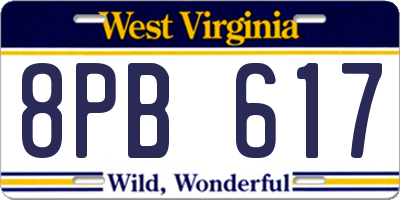 WV license plate 8PB617
