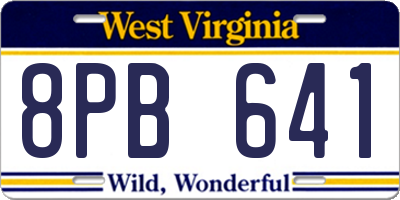 WV license plate 8PB641