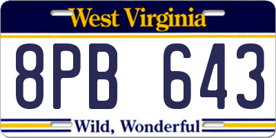 WV license plate 8PB643
