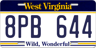 WV license plate 8PB644