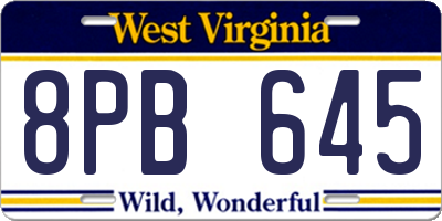 WV license plate 8PB645