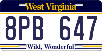 WV license plate 8PB647