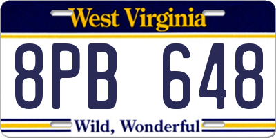 WV license plate 8PB648