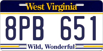 WV license plate 8PB651
