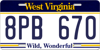 WV license plate 8PB670