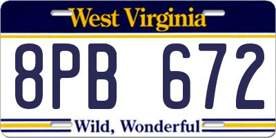 WV license plate 8PB672