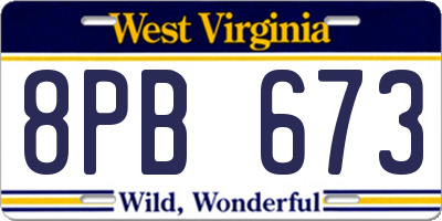 WV license plate 8PB673