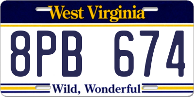 WV license plate 8PB674