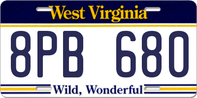 WV license plate 8PB680
