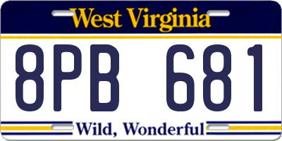 WV license plate 8PB681