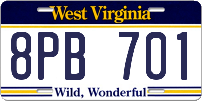 WV license plate 8PB701