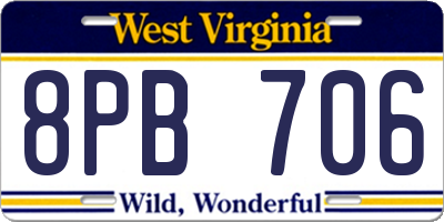 WV license plate 8PB706