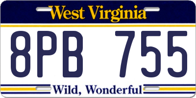 WV license plate 8PB755