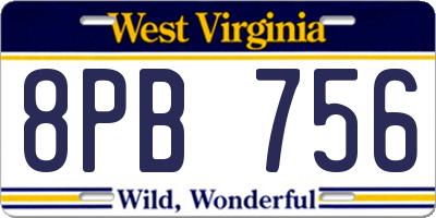 WV license plate 8PB756
